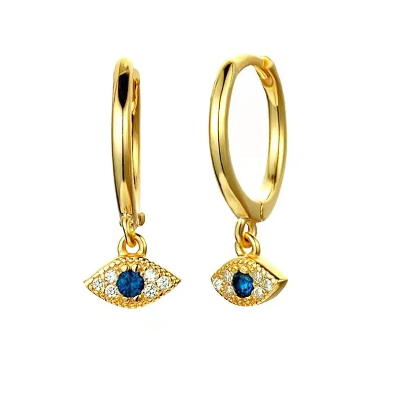 Luxury 18K Gold Plated eye earrings Crystal Blue Cubic Zircon Evils Eye Drop Hoop Dangle Earrings for women