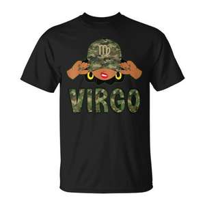 T-shirt Virgo Queen Black Woman Camo Cap Afro Girl Zodiac - Product Image 1