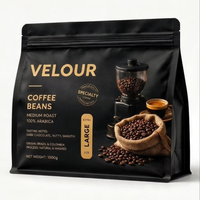 Sachet refermable à fond plat pour grains de café, noir mat avec impression dorée, pour Arabica torréfié moyen de spécialité, 1 kg, emballage de détail