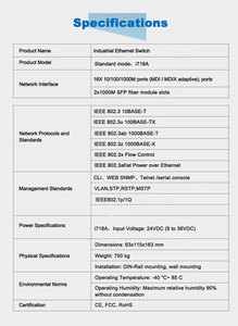 Switch Ethernet Industrial Gestionado Gigabit de 18 Puertos (16+2) 10/100/1000M, Compatible con InMax Manufacture, 12v 24v 48v - Product Image 6