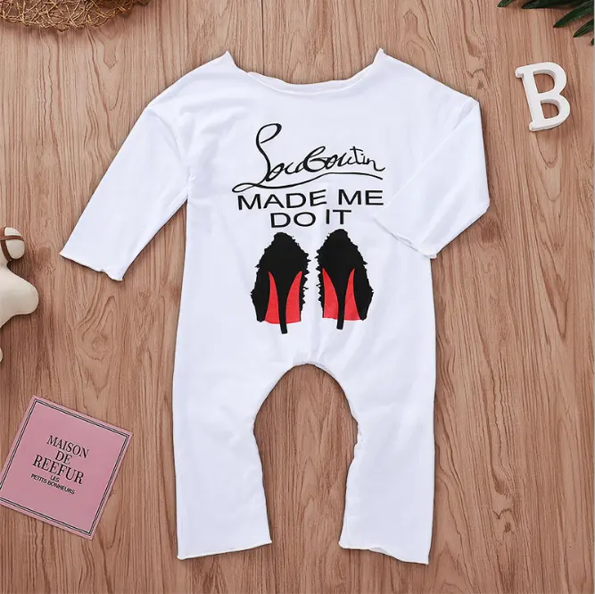 Baby clothes longsleeve spring and autumn romper with chest prints white color for 3-18M infants baby girl wear