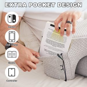Oreiller pour s'asseoir au lit, avec poches et housse lavable, pour adultes, idéal pour regarder la télévision, lire, jouer à des jeux, se reposer au lit, personnalisable - Product Image 4