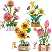 Puzzle floral en bois fait main, modèle 3D, blocs de construction décoratifs DIY, cadeau pour filles, puzzle 3D en bois, artisanat décoratif
