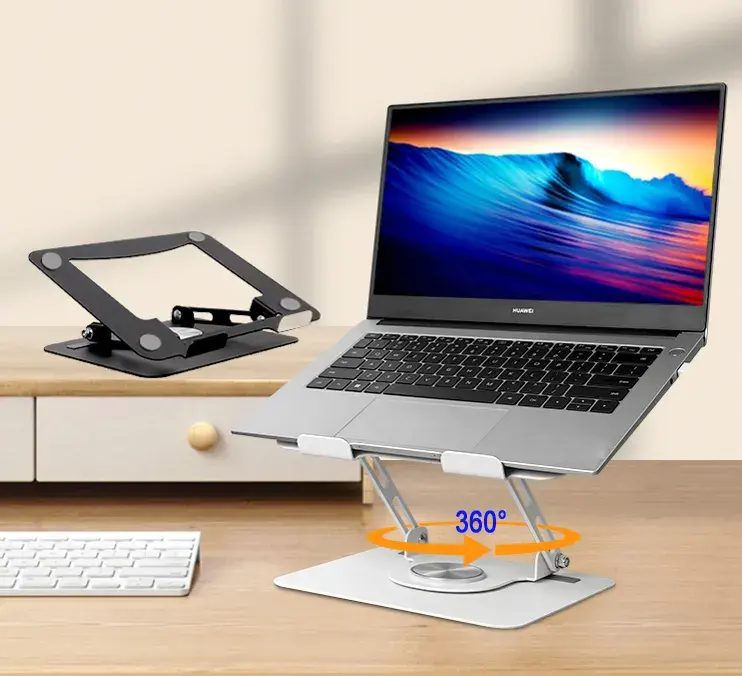 Dudukan Laptop Tablet aluminium 360, dudukan Laptop putar tinggi dapat diatur cocok dengan dudukan ergonomis
