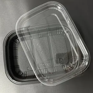 กล่องพลาสติกใส่ขนมปังแบบใช้แล้วทิ้งเกรดอาหารถาดใส่เค้กเบเกอรี่สีดำขนาดใหญ่พร้อมฝาปิด