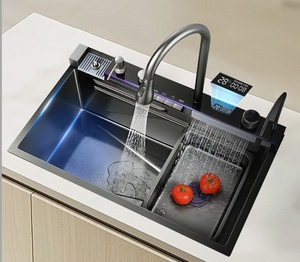 Fregadero de cocina moderno con pantalla LED, control táctil, acero inoxidable, grifo con efecto cascada y pantalla de tiempo - Product Image 6