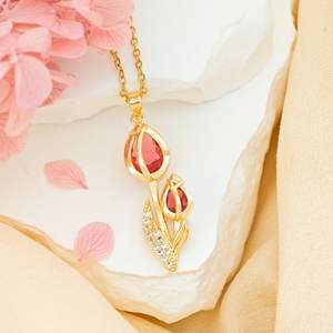 Collar DE FLOR DE Zirconia de tulipán de moda para mujer Collar con colgante chapado en oro de 18 quilates de acero inoxidable Joyerí<span class=keywords><strong>a</strong></span> impermeable - Product Image 6