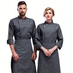เสื้อแจ็คเก็ตสีขาวลายเส้นสีส้ม ชุดยูนิฟอร์มทันสมัยสำหรับพนักงานร้านอาหารและโรงแรม เสื้อเชฟทำอาหารรักษ์โลก - Product Image 1