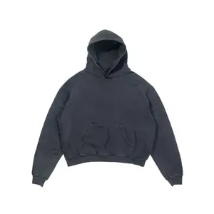 Top selling Boxy Fit Cropped Puff print Graphic Cotton Fleece Stone wash Black Hoodie Cut and Sew Manufacturing Company