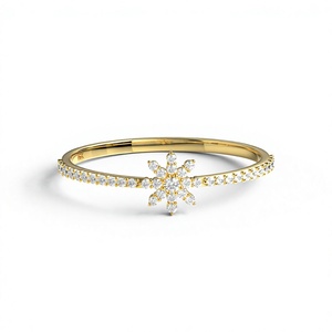 18K Gold Dainty Snowflake Round Diamond Ring For Women Starburst Cluster Ring Pave Half Eternity Band Fine Jewelry for Women - Product Image 1