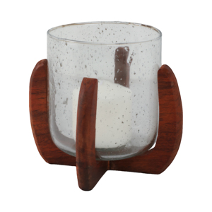 Portavelas de cristal con base de madera, candelabro decorativo para centros de mesa, decoración del hogar - Product Image 2