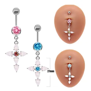 Gaby cute dangling belly button rings navel piercing opal cross ombligo surgical steel jewelry wholesale stainless steel