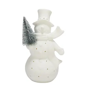 Approvisionnement d'usine en céramique décor bonhomme de neige de noël blanc vente en gros