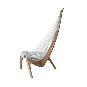 Nordic Rope Leisure Relaxante Sofá Cadeira Cadeira Vela Harp Shaped Poltrona Veleiro Madeira Sólida Sala Lounge Recliner