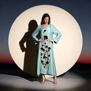 Luxury Hot-fix Rhinestones Polyester Abaya <b>Dress</b> for Muslim Women, Elegant Custom Design for Evening Parties and Special Events - Product Image 3