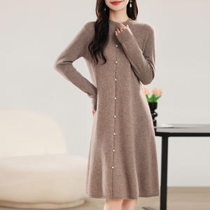 <span class=keywords><strong>Robe</strong></span> en cachemire fait à la main pure Version à col rond pour femmes plus mince sur la <span class=keywords><strong>robe</strong></span> <span class=keywords><strong>pull</strong></span> longue au genou - Product Image 2