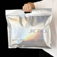 Sacs d'emballage pour vêtements avec logo personnalisé, en gros, imperméables, refermables, en feuille d'aluminium mat métallisé, avec fermeture éclair et trous de poignée