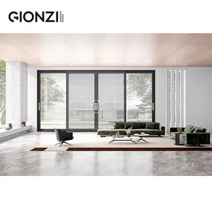 GIONZI abrite des portes modernes en verre trempé à coupure thermique en aluminium pour portes coulissantes à deux rails.