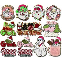 Seri Handuk Natal Trendy Bordir Santa Baby Patch Besar untuk Disetrika dengan Lapisan Glitter, untuk Jaket, Hoodie, Tas Jinjing