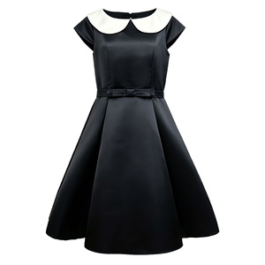 Abito Formale Vintage Nero a Maniche Corte <span class=keywords><strong>per</strong></span> Bambina, Vestito Midi con Colletto Bianco e Cintura <span class=keywords><strong>per</strong></span> Festa di Laurea, Esibizione di Pianoforte, Damigella d'Onore - Product Image 5