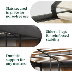 Sleek Contemporary Upholstered Bed <b>Frame</b> - Charcoal Fabric Square-Tufted Headboard Sturdy Wooden Legs Modern Bedroom Furniture - Product Image 4