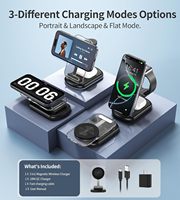 Station de charge sans fil pliable 3 en 1, chargeur magnétique pour téléphone, montre, écouteurs, station de voyage transparente avec adaptateur