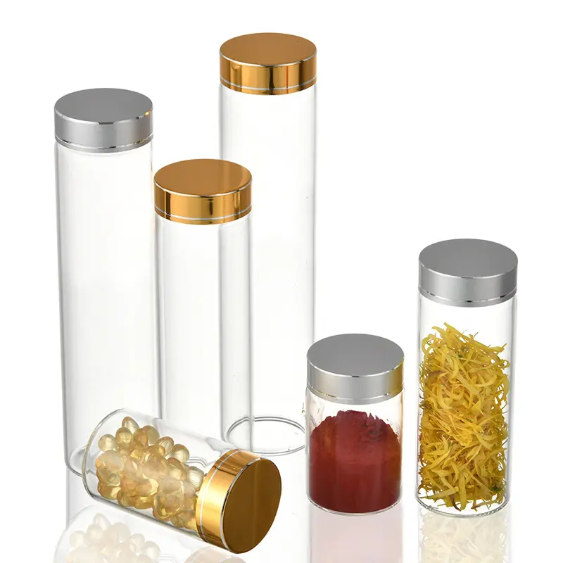 Bouteilles d'emballage en verre avec bouchon à vis, Mini tubes à essai transparents de 60ml, 120ml et 200ml, pour stockage d'aliments, épices, herbes, thé, 100 pièces, vente en gros