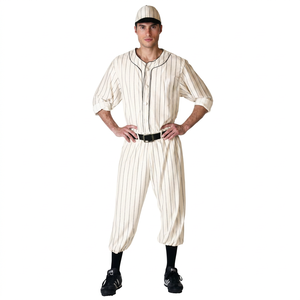 Ensemble uniforme de baseball à rayures pour homme, manches trois quarts, fermeture boutonnée, coton respirant, coupe régulière adulte, toutes saisons - Product Image 1