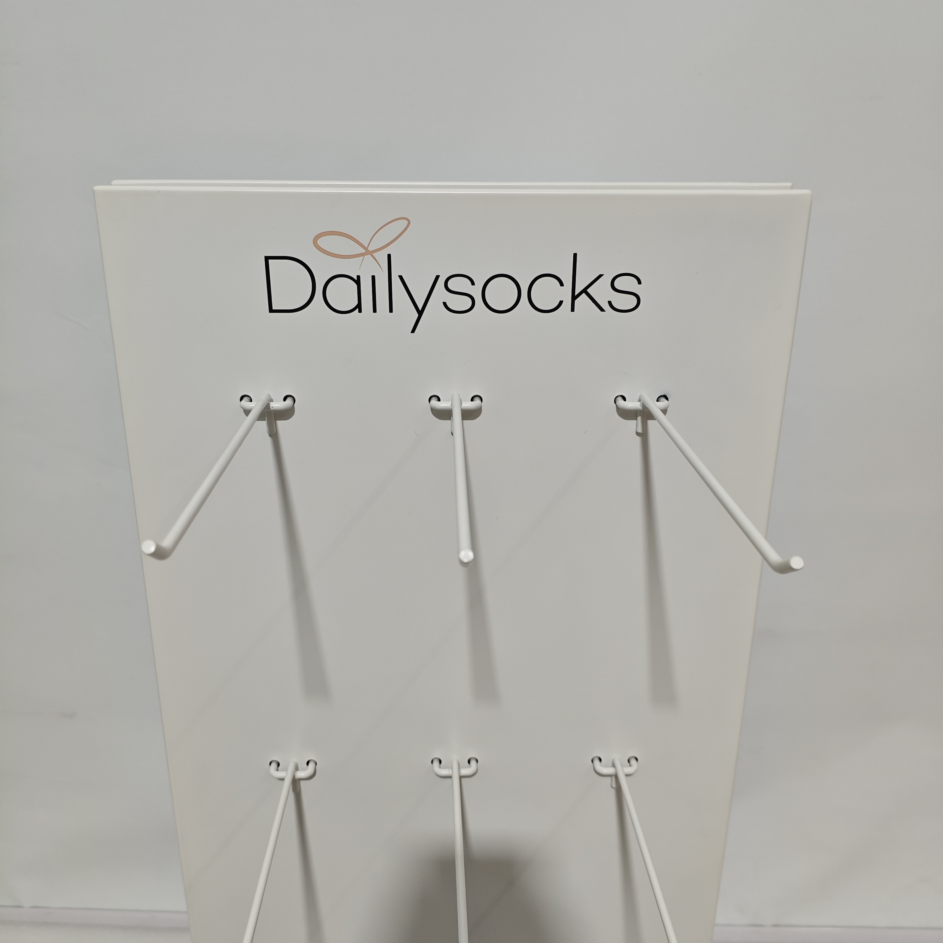 Metal Peg Board Floor Standing Advertising Display Stand Double-side Detachable Racks with Long Hooks Castor for Retail Shops — view 4