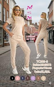 Completo Tuta Sportiva da Donna Casual Tinta Unita in Cotone Spandex Traspirante con Pantaloni con Coulisse e Top a Maniche Corte Vestibilità Regolare Lunghezza Intera - Product Image 3