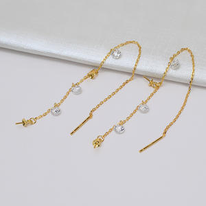 Cadena de Plata S925 con Cruz de Flores, 11 cm de Largo, Línea para Oreja, 5-8 Perlas Dobles, Bandeja Vacía para DIY, Accesorios de Joyería 930 - Product Image 5