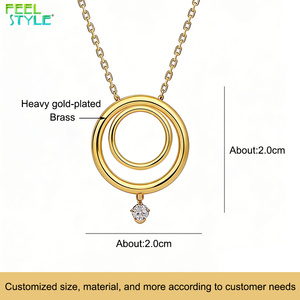 Collana Minimalista con Doppio Cerchio e Ciondolo CZ, Placcata in Oro 18K, Acciaio Inossidabile, Gioiello Trendy Impermeabile <span class=keywords><strong>per</strong></span> Donne - Product Image 6
