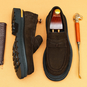 High-top round-<b>toe</b> British casual shoes for men, black suede leather, business style men's shoes - Product Image 3