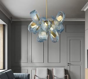 مصنع الإضاءة المنزل الزجاج المنفوخ باليد الحديثة مصمم الفن الأمريكية الضوء الأزرق الإبداعي زهرة الزجاج الثريا لغرفة المعيشة - Product Image 4