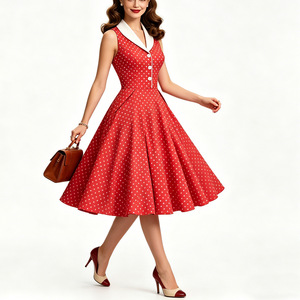 Abito Estivo da Donna Senza Maniche Stile Vintage <span class=keywords><strong>Anni</strong></span> '50 e '60 con Stampa Classica a Pois e Collo a Risvolto - Product Image 1