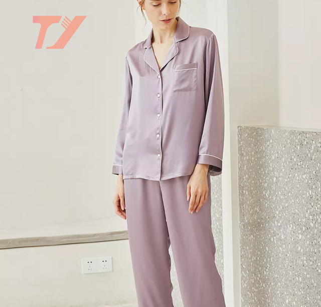 16MM-22MM Wholesale Long Sleeve 100% Pure Silk Pajamas 2 Piece Sets Silk Pajamas Women