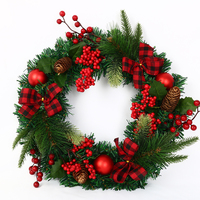 40 Cm Decoratieve Kransen Rood Groen Crabapple Dennenappel Kerstkransen Voor Thuis Kerstversiering