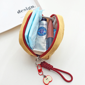 Cartoon Apple Canvas Cosmetic Bag Small Zipper Portable <b>Makeup</b> <b>Case</b> With Rope Handle - Product Image 2