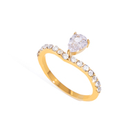 Bague de fiançailles J&D Jewelry en acier inoxydable plaqué or 18 carats avec zircon en forme de poire et bande ondulée avec strass blanc pour femmes, taille 7