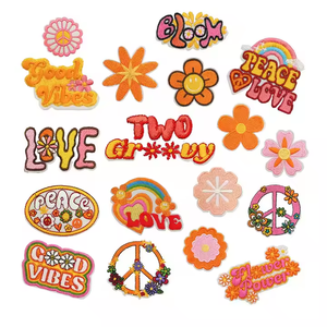 Wholesale Embroidery Orange Pink Summer Patches Sunflower Peace Flower Iron on Embroidery Patches for Kids Clothing Decoration - Product Image 2