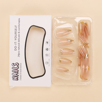 Ongles en acrylique à presser avec pointe française amande et motif ligne dorée, personnalisables, certifiés CE, lot de 24 pièces