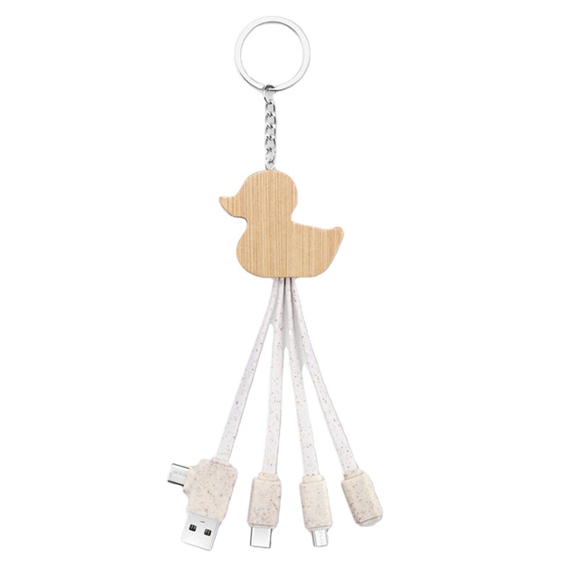 Business Gift Custom Wooden Duck Shape Usb Charging Cable Keychain