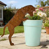 Pot de fleurs en fer en forme d'animal avec finition rustique, motif chien, design américain moderne, rural, européen