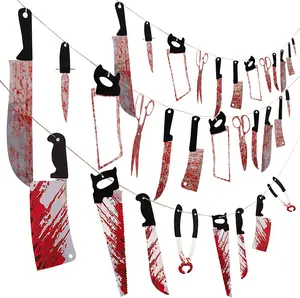 страшное изображение halloween Suppliers-Страшный реквизит на Хэллоуин, гирлянда с кровавым оружием, баннер на Хэллоуин, украшение для вечеринки с зомби вампиром, товары