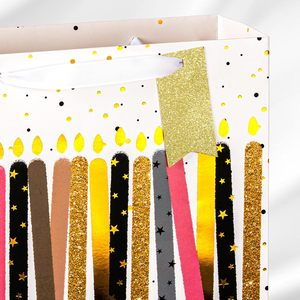 Medium Birthday Gift Bag 10 Inch Foil Print <b>Colorful</b> Candle Design Party Present Package With <b>Tissue</b> <b>Paper</b> - Product Image 2