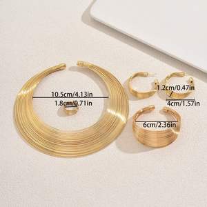 Juego de Joyería de Aleación para Mujer, 4 Piezas, Chapado en Oro, Geométrico, Multicapa, Exagerado, para Fiestas, Venta al por Mayor - Product Image 5