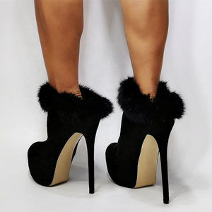 Nouvelles sandales grande taille pour femme, à talon ouvert, confortables, en fourrure pelucheuse, à talon haut, pantoufles décontractées à enfiler, plateforme - Product Image 5