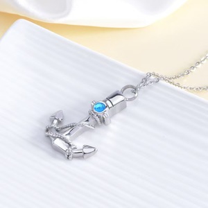 Kalung Liontin Jangkar Unisex dari Baja Anti Karat dengan Batu Kelahiran Biru, Perhiasan Kremasi, Kenang-kenangan Abu Jenazah - Product Image 5