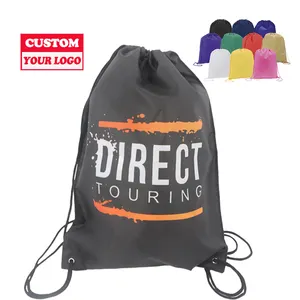 Durable Cheap 210D Nylon Pull String Custom Logo Drawstring Bag Draw String Backpack with Single Double Sided Printing
