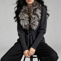 Cardigan Tyan 2026 pour femme, style vintage, couleur anthracite, tricot doux, vêtement d'extérieur, pull en fourrure de renard